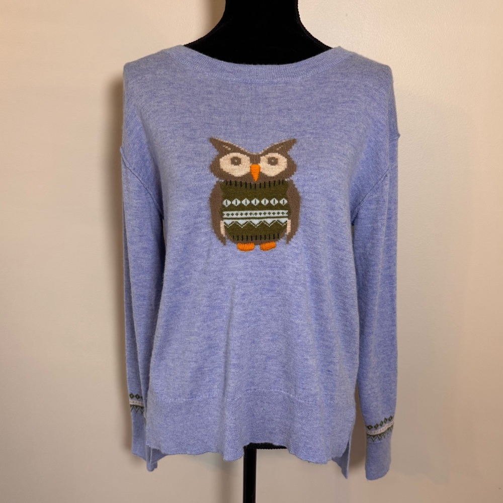 Sundance Owl Sweater Women’s Small Wool Blend Blue